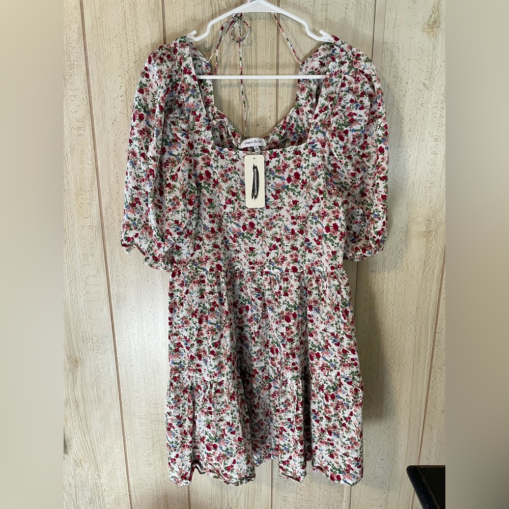 Floral Balloon Sleeve Babydoll Dress